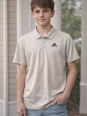 adidas Boy’s Large Cream Polo Shirt - Classic Athletic Fit